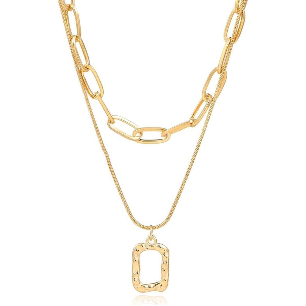 🆕Layered Necklace for Women Gold Chunky Necklace Stack Multilayered Bar Pendant